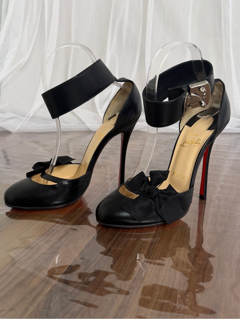 RARE!! Christian Louboutin Fetish 120 Black Bow Pumps Heels Red Bottom Size 37.5